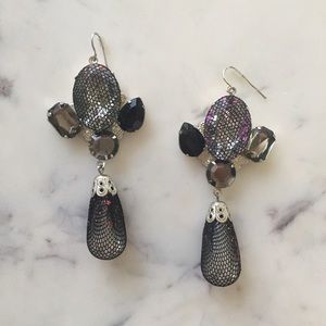 Topshop statement earrings silver pewter color with mesh covered crystals party